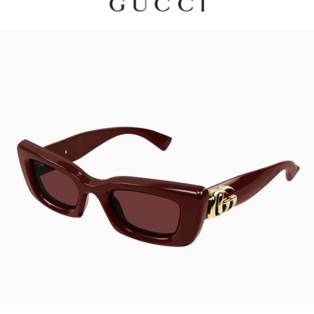 Gucci Women's Burgundy Sunglasses with Gold Accent like New
